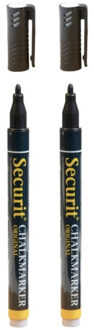 Securit 3x securit krijtbord stift - zwart - ronde punt - 1-2 mm - voor borden glas en keramiek