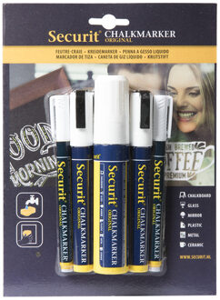 Securit 5x Witte vloeibare krijtstiften in 3 verschillende maten 1-2 mm/2-6 mm/7-15 mm