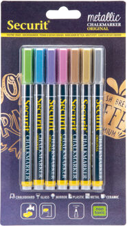 Securit 7x Metallic gekleurde krijtbordstift ronde punt 1-2 mm - Krijtstiften Multikleur