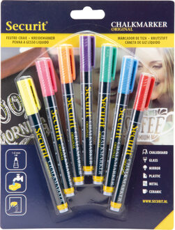 Securit Gekleurde vloeibare krijtstiften - ronde punt 1-2 mm - 7x stuks - Krijtstiften/hobby artikelen