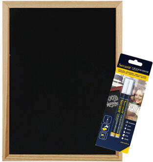 Securit Krijtbord/schoolbord met 2x witte krijtstiften met dunne punt - 30 x 40 cm - hout