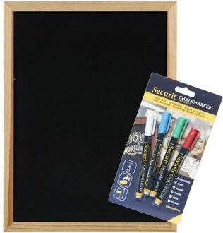 Securit Krijtbord/schoolbord met 4x gekleurde krijtstiften met dunne punt - 30 x 40 cm - hout
