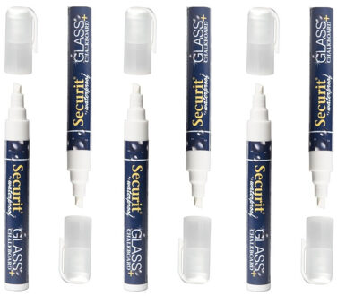 Securit Krijtstift - 6x stuks - wit - platte punt - 6-6 mm - krijt - voor glas en krijtbord