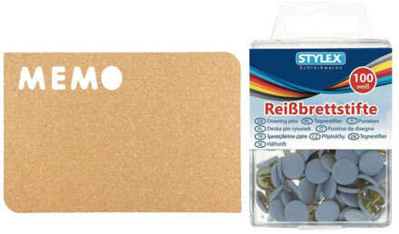 Securit Prikbord van kurk 41 x 28 cm incl. 206x stuks witte punaises