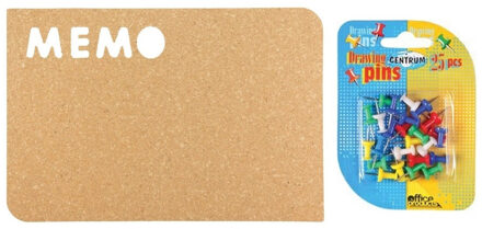 Securit Prikbord van kurk 41 x 28 cm incl. 31x stuks gekleurde punaises