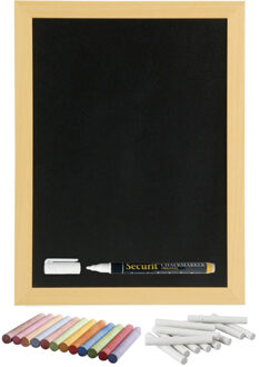 Securit Schoolbord/krijtbord 30 x 40 cm met krijtjes 12x wit en 12x kleur - Schoolborden - Kinderkamer speelgoed of in de keuken