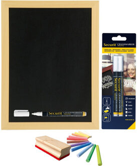 Securit Schoolbord/krijtbord 30 x 40 cm met krijtjes/krijtstiften/bordenwisser Multi