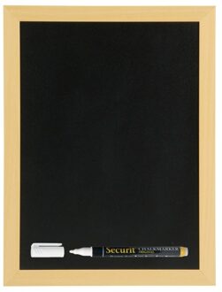Securit Zwart krijtbord met teak houten rand 30 x 40 cm inclusief stift Bruin