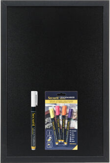 Securit Zwart krijtbord met zwarte rand 40 x 60 cm inclusief 5x gekleurde stiften