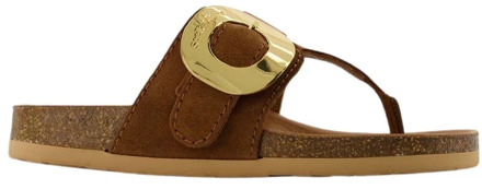 See by Chloe Boho Leren Muiltjes met Oversized Gesp See by Chloé , Brown , Dames - 37 Eu,36 Eu,41 Eu,35 Eu,39 EU