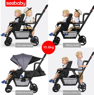 Seebaby Lightweight Twin Baby Stroller Newborn Baby Carriage Can Sit and Lie Double Seats Baby Carts Easy Folding Travel Pram
