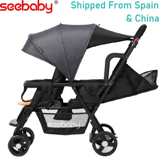 Seebaby Twin Baby Stroller Big Small Two-child Double 4 Wheel Stroller Folding Lightweight Front and Back Can Sit and Lie