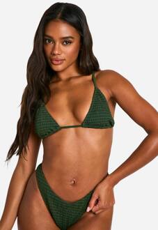 Seersucker Driehoek Bikini Top, Khaki - 38