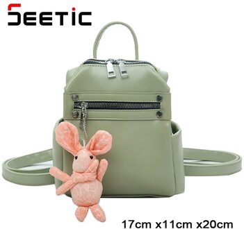 Seetic Mini Rugzak Vrouwen Pu Lederen Schoudertas Tienermeisjes Multifunctionele Kleine Rugzak Vrouwelijke Dames Schooltas groen Backpack / met Pendant