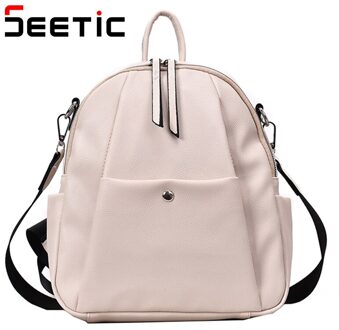 Seetiec Vrouwen Pu Lederen Rugzak Reizen Schoudertas Vrouwen Multifunctionele Rugzak Vrouwelijke Casual Dames Rugzak wit Backpack