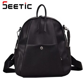 Seetiec Vrouwen Pu Lederen Rugzak Reizen Schoudertas Vrouwen Multifunctionele Rugzak Vrouwelijke Casual Dames Rugzak zwart Backpack