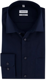 Seidensticker Regular Fit overhemd - donkerblauw - Strijkvrij - Boordmaat: 38