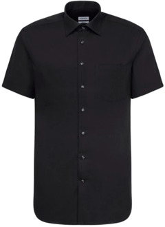 Seidensticker Regular Fit overhemd korte mouw - zwart - Strijkvrij - Boordmaat: 42