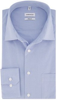 Seidensticker Regular Fit overhemd - lichtblauw geruit - Strijkvrij - Boordmaat: 40