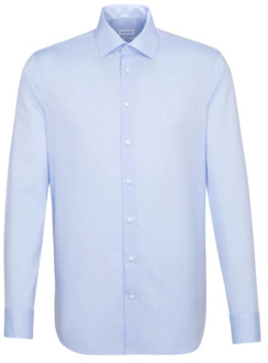 Seidensticker Shaped Fit overhemd - blauw - Strijkvrij - Boordmaat: 40