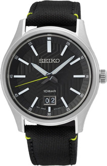 Seiko Quartz horloge met zwarte wijzerplaat en lederen band Seiko , Black , Heren - ONE Size