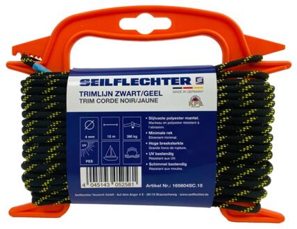 Seilflechter Gevlochten Surflijn Zwart/geel – 4 Mm X 15 M Op Rol