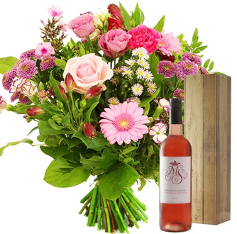 Seizoensbloemen + róse wijn