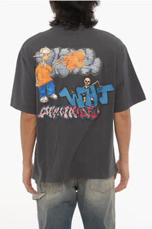 SEIZOENSGEBONDEN T-shirt met ronde hals en graffitiprint in grijs