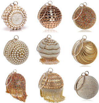 SEKUSA Ball Diamond Tassel Women Party Metal Crystal Clutches Evening Wedding Bag Bridal Shoulder Handbag Wristlets Clutch