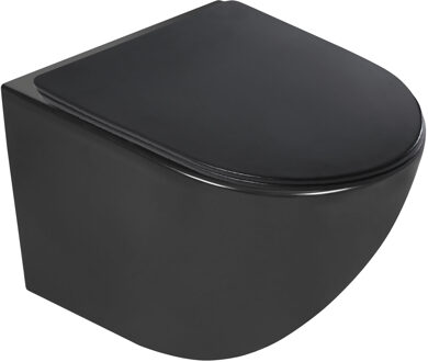 Select compacte mat zwarte toiletpot randloos inclusief zitting