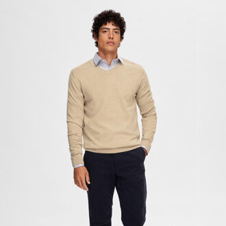 Selected Berg pullover v-neck kelp - maat M Beige