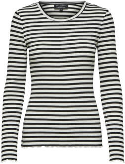 SELECTED FEMME Anna longsleeve met ribstructuur en streepprint Zwart