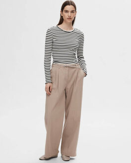 SELECTED FEMME Anna longsleeve met ribstructuur en streepprint Zwart