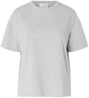 SELECTED FEMME Zwart Essential Boxy Tee Selected Femme , Gray , Dames - Xl,L,M,S,Xs