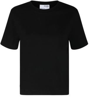 SELECTED FEMME Zwart Katoenen T-Shirt, Biologisch, Boxy Fit Selected Femme , Black , Dames