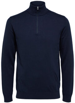 Selected Fijngebreide pullover met halve rits Donkerblauw - XL