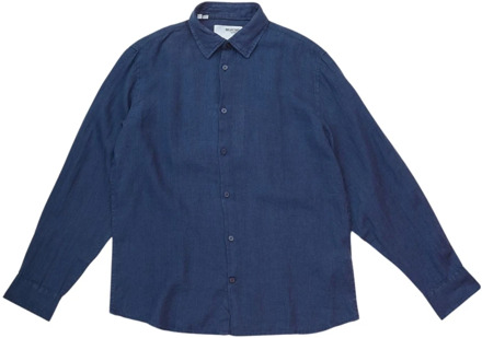 Selected Homme Blauw Linnen Kylian Shirt Selected Homme , Blue , Heren - XL