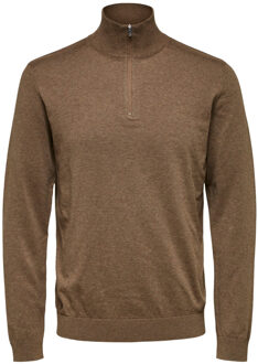 Selected Homme Fijngebreide pullover met halve rits Bruin - S