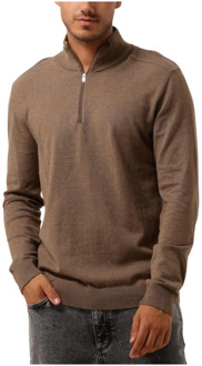 Selected Homme Fijngebreide pullover met halve rits Bruin - XL