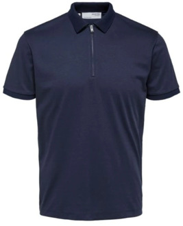 Selected Homme Navy Zip Polo Top voor Heren Selected Homme , Blue , Heren - 2XL