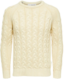 Selected Homme Slhbill LS Knit Cable Crew Neck W - 16086658 Selected Homme , Yellow , Heren - XL