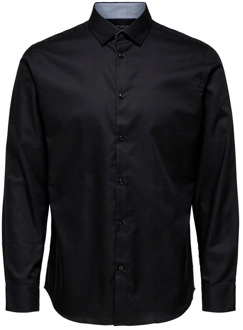 Selected Homme Zwarte Casual Hoodie Shirt voor Mannen Selected Homme , Black , Heren - L,M,S