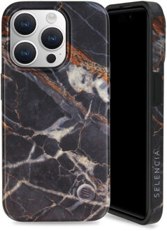 Selencia Aurora Fashion Backcover voor de Apple iPhone 15 Pro - Onyx Black Marble Zwart