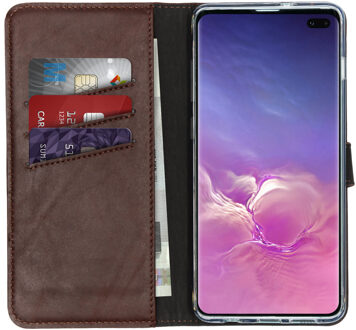 Selencia Echt Lederen Booktype Samsung Galaxy S10 Plus hoesje - Bruin