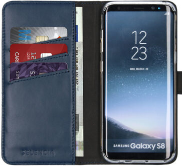 Selencia Echt Lederen Booktype Samsung Galaxy S8 hoesje - Blauw