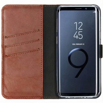 Selencia Echt Lederen Booktype Samsung Galaxy S9 hoesje - Lichtbruin