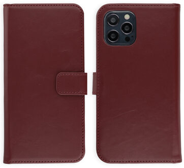 Selencia Echt Leren Bookcase voor de Apple iPhone 12 (Pro) - Burgundy Donkerrood - 6.1