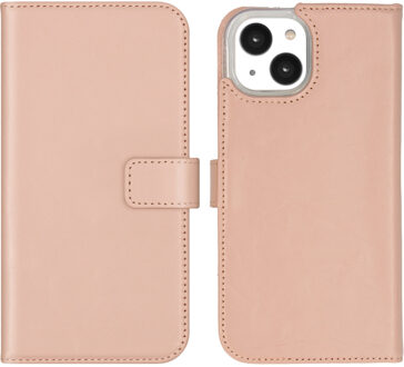 Selencia Echt Leren Bookcase voor de Apple iPhone 14 - Dusty Pink Lichtroze