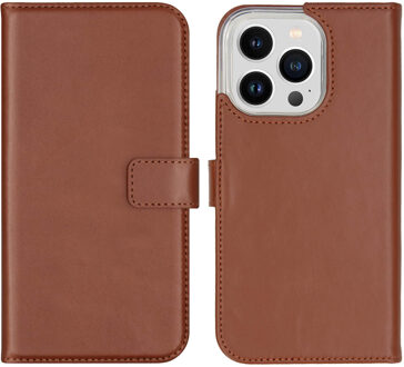 Selencia Echt Leren Bookcase voor de Apple iPhone 14 Pro - Lichtbruin