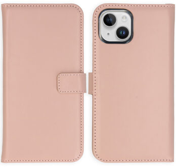 Selencia Echt Leren Bookcase voor de Apple iPhone 15 - Dusty Pink Lichtroze
